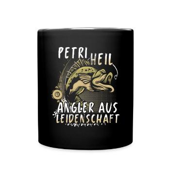 Angeln Geschenk Fischer Angler Petri Heil Rute - Tasse einfarbig - Schwarz - Vorne
