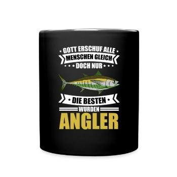 Angeln Lustig Fischart Hecht Gott Und Angler - Tasse einfarbig - Schwarz - Vorne