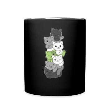 Agender Flag Pride LGBTQ Cute Cat Stack - Full Colour Mug - black - Front