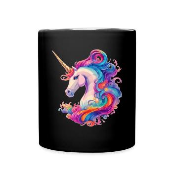 Unicorn mythical creature with rainbow mane unicorn - Full Colour Mug - black - Front