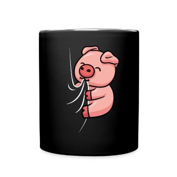 Un cochon affamé mord dans sa chemise - Mug uni - noir - Devant