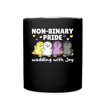 Nonbinary Penguin Flag Pride LGBTQ Cute Penguins - Full Colour Mug - black - Front