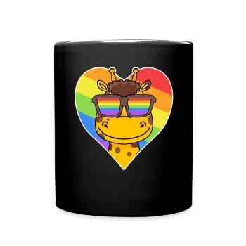Rainbow - giraffe with glasses and heart - Full Colour Mug - black - Front