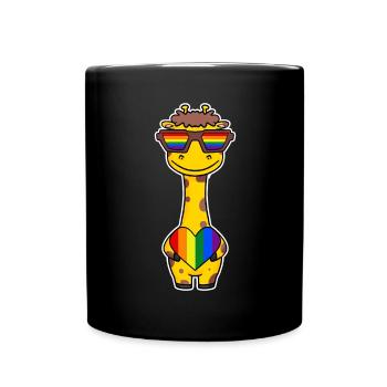 Rainbow - giraffe with glasses and heart - Full Colour Mug - black - Front