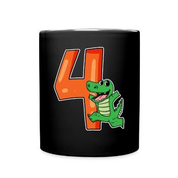 4 Geburtstag 4 Jahre alt mit Tier Motiv - vier - Tasse einfarbig - Schwarz - Vorne
