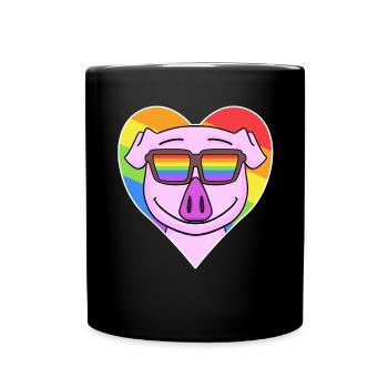 Arc-en-ciel - cochon avec lunettes et cœur - Mug uni - noir - Devant
