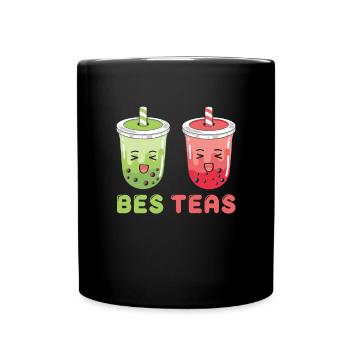 Boba Bubble Tea Cup in Anime Style - Full Colour Mug - black - Front
