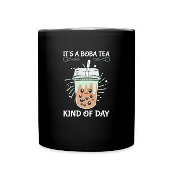 Boba Bubble Tea Cup in Anime Style - Full Colour Mug - black - Front