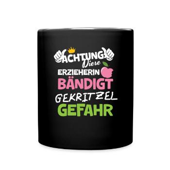 Erzieherin Weihnachten Gekritzel Bändigerin - Tasse einfarbig - Schwarz - Vorne