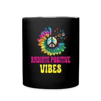 Hippie Peace Zeichen Frieden Blumen Blumenkind - Tasse einfarbig - Schwarz - Vorne