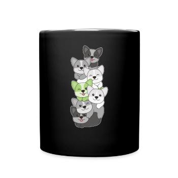 Agender Flag Pride LGBTQ Cute Corgi Stack - Full Colour Mug - black - Front