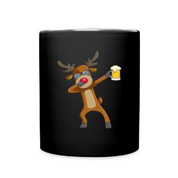 Dabbing Reindeer Beer Drinking Santa Reindeer - Tasse einfarbig - Schwarz - Vorne
