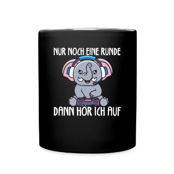 Nur Noch Eine Runde Zocken Gamer Elefant - Tasse einfarbig - Schwarz - Vorne