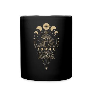 Boho Mushrooms Cottage Core Aesthetic Goblincore - Full Colour Mug - black - Front