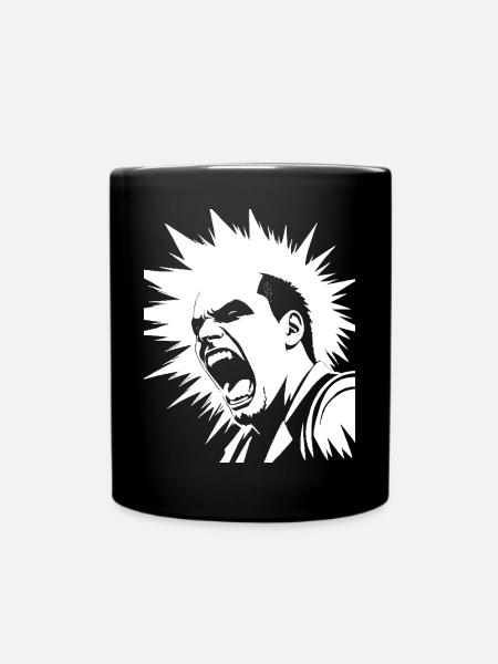 Screaming Punkrocker with Mohican Anarchy Punk - Full Colour Mug - black