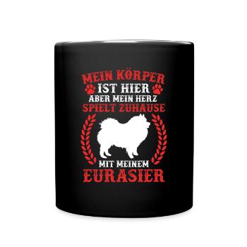 Eurasier spielt Zuhause Spitz Eurasian Dog - Tasse einfarbig - Schwarz - Vorne
