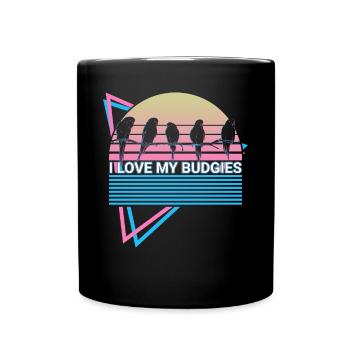 Budgie Parakeet Retro - Full Colour Mug - black - Front