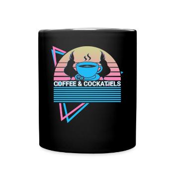 Kaffee und Nymphensittiche Retro - Tasse einfarbig - Schwarz - Vorne