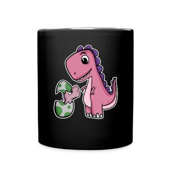 Dinosaure avec bébé dinosaure - Dino - Mug uni - noir - Devant