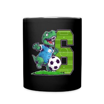 Dinosaure de football - garçon de 6 ans - 6. - Mug uni - noir - Devant