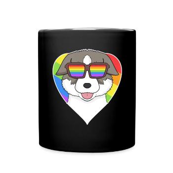 Rainbow - Dog Thai Bangkaew Dog with Glasses - Full Colour Mug - black - Front
