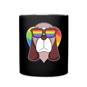Rainbow - Dog Basset Hound with glasses and heart - Full Colour Mug - black - Front