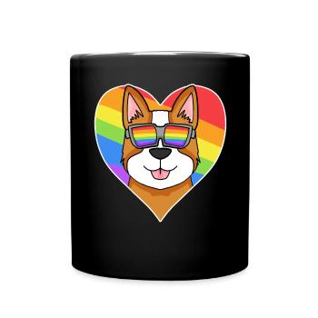 Rainbow - Chien Gallois Corgi Pembroke avec lunettes - Mug uni - noir - Devant