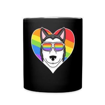 Rainbow - Dog Siberian Husky with glasses and He - Full Colour Mug - black - Front