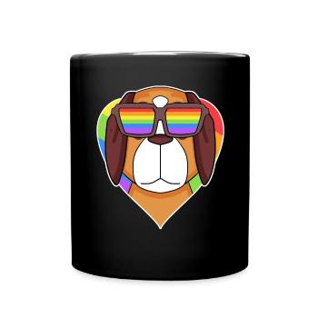 Rainbow - Dog St. Bernard with glasses and heart - Full Colour Mug - black - Front