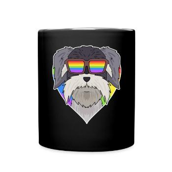 Rainbow - Dog Schnauzer with glasses and heart - Full Colour Mug - black - Front