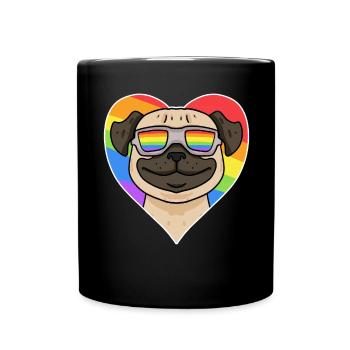 Rainbow - Dog Pug with glasses and heart - Full Colour Mug - black - Front