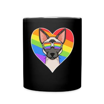 Rainbow - Cat Siamese cat with glasses and heart - Full Colour Mug - black - Front