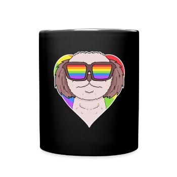 Rainbow - Dog Shih Tzu with glasses and heart - Full Colour Mug - black - Front