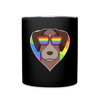 Rainbow - Dog Pointer with glasses and heart - Full Colour Mug - black - Front