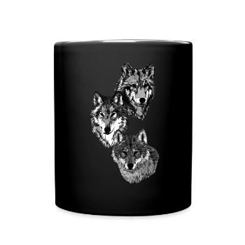 Drei Wolfsköpfe in grau - Tasse einfarbig - Schwarz - Vorne