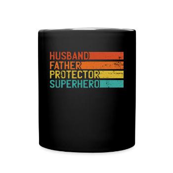 Vintage Hero: Husband, Father, Protector - Full Colour Mug - black - Front