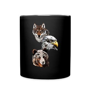 Motif d’animal sauvage avec aigle, loup et tête d’ours - Mug uni - noir - Devant
