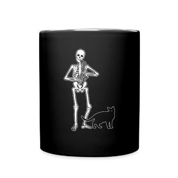 Skelett Saxophon Katze Halloween - Tasse einfarbig - Schwarz - Vorne