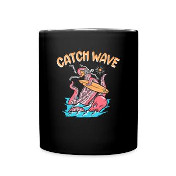 Catch Wave Surfer Octopus Skeleton Surfboard - Tasse einfarbig - Schwarz - Vorne