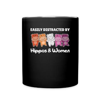 Lesbische Flag Pride LGBTQ süßer Hippo - Tasse einfarbig - Schwarz - Vorne