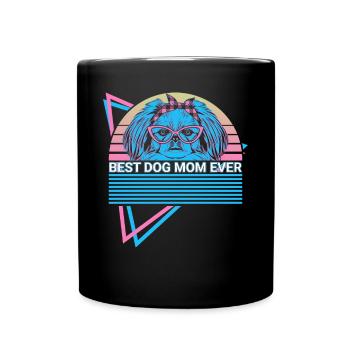 Pekinesen Mama Retro - Tasse einfarbig - Schwarz - Vorne