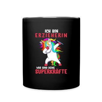 Erzieherin Erzieher Kindergarten Dabbing Einhorn - Tasse einfarbig - Schwarz - Vorne