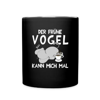 Der Frühe Vogel kann mich mal Elefant Kaffee - Tasse einfarbig - Schwarz - Vorne