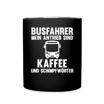 Bus Kaffee Busfahrer - Tasse einfarbig - Schwarz - Vorne