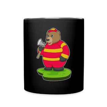 Bär Feuerwehrmann Axt Feuerwehr - Tasse einfarbig - Schwarz - Vorne