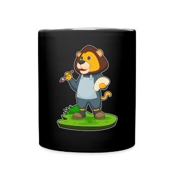 Löwe Maler Pinsel Malen - Tasse einfarbig - Schwarz - Vorne