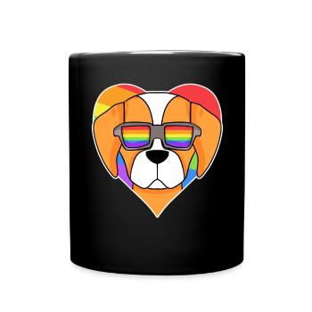Rainbow - Dog Spaniel Breton with glasses - Full Colour Mug - black - Front