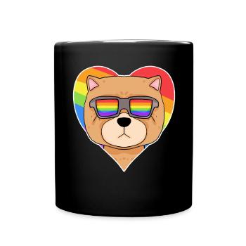Rainbow - Dog Chow Chow with glasses and heart - Full Colour Mug - black - Front