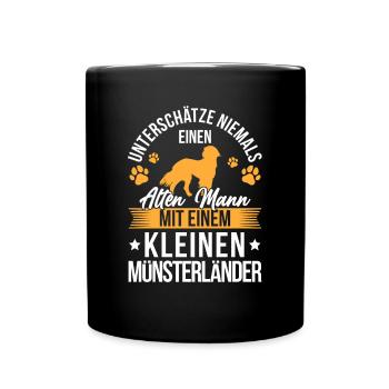 Alter Mann mit einem Kleiner Münsterländer - Tasse einfarbig - Schwarz - Vorne