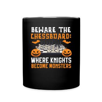 Schach Halloween Süßes oder Saures Schachbrettspiel - Tasse einfarbig - Schwarz - Vorne